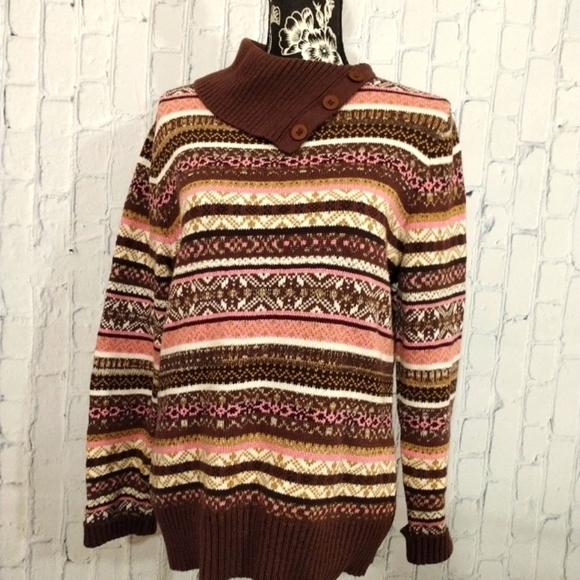 Karen Scott Brown Pink Cowl Neck Sweater Size Medium - Picture 1 of 4